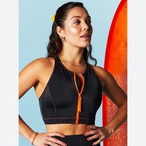 Black and Orange Women's Swim Top